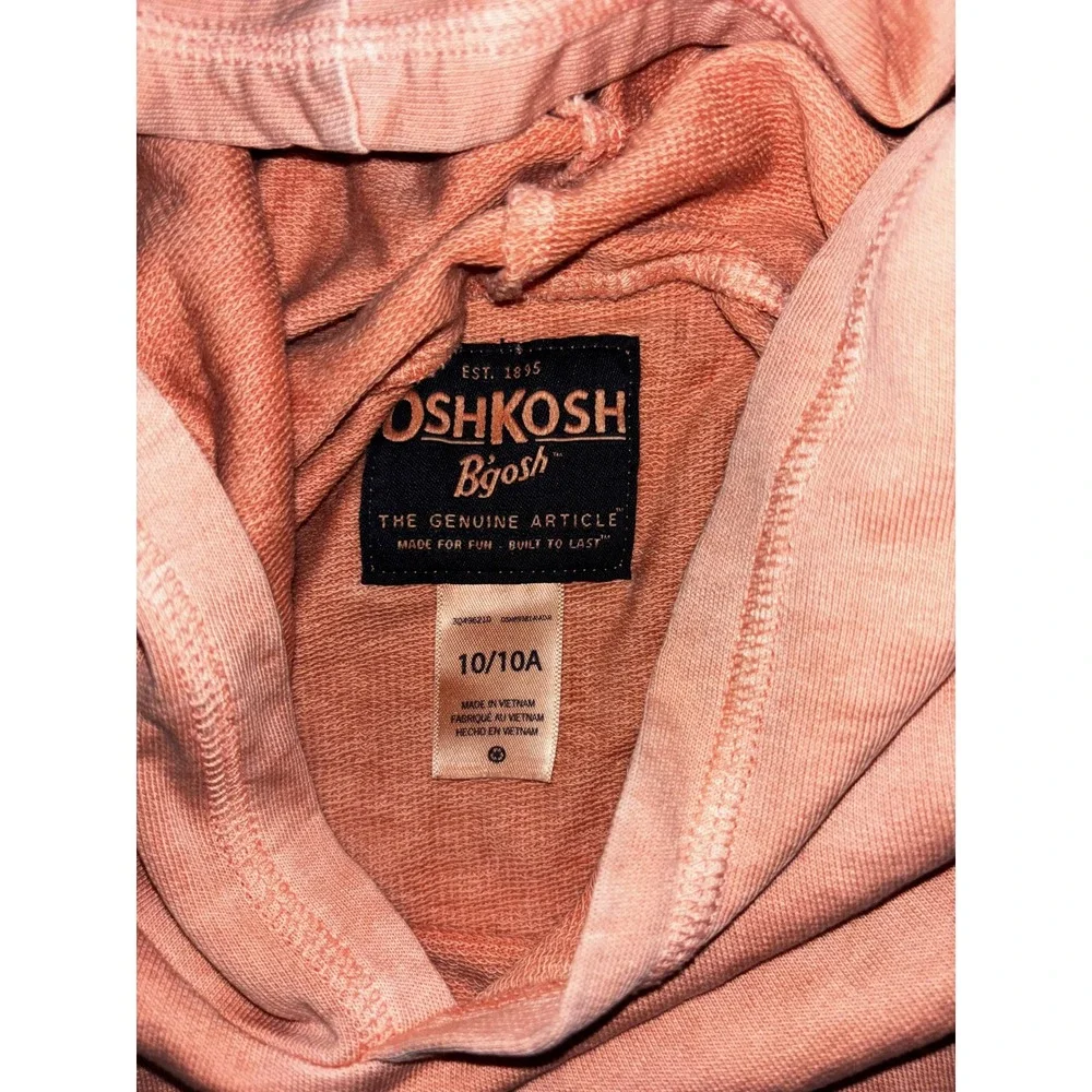 OshKosh Bgosh Kids Peach Pink‎ Mineral Wash Pullover Hoodie Sweatshirt Size 10